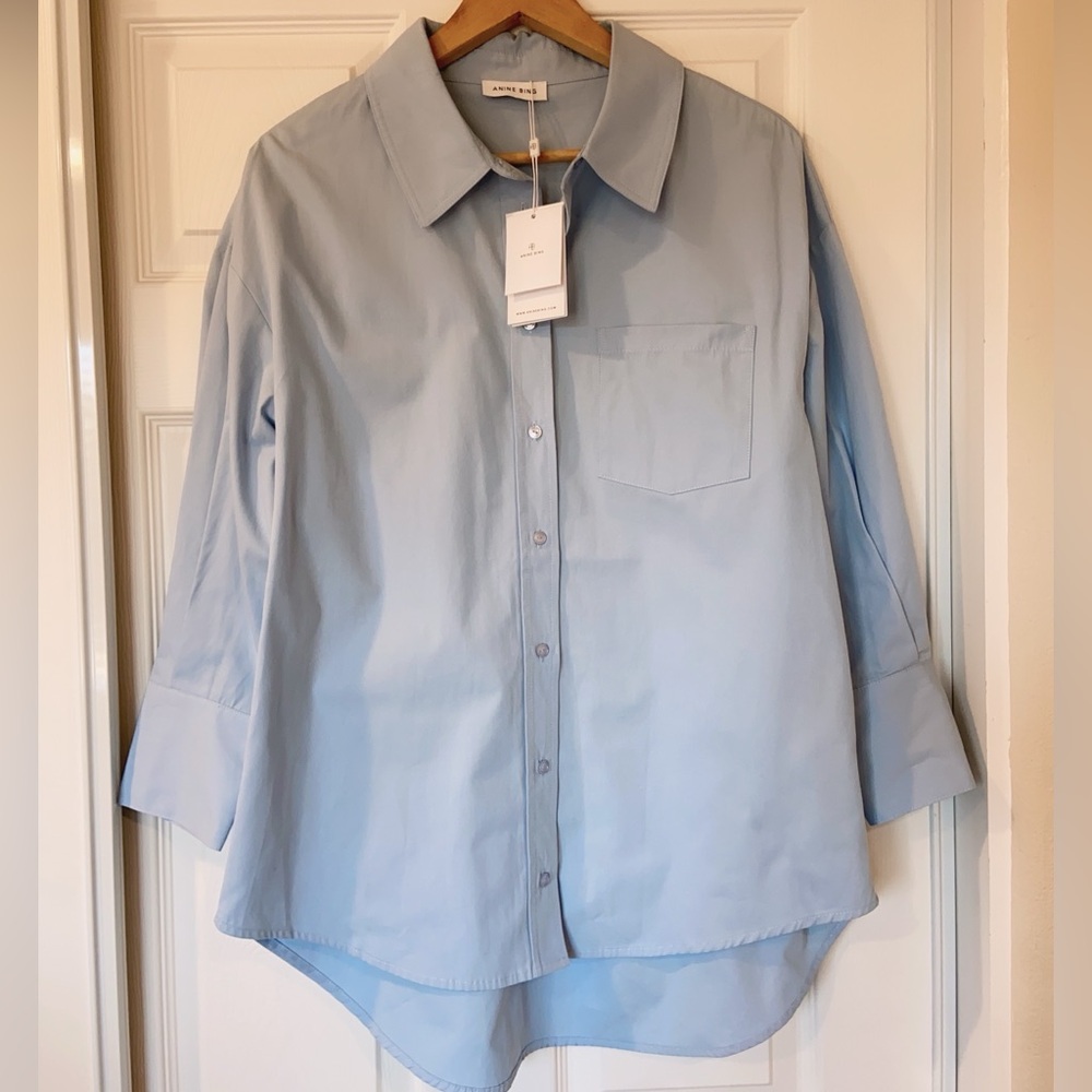 NWT Anine Bing Mika Light Blue Cotton Long-Sleeve Shirt - Picture 12 of 15